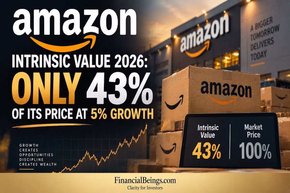 Amazon Intrinsic Value 2026 featured image — Amazon's modeled intrinsic value is only 43% of its $248.20 market price at a 5% growth assumption