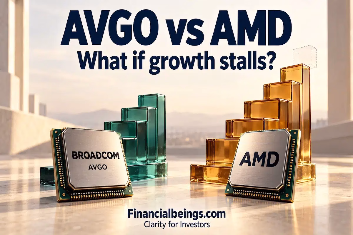 Image showing a side by side comarison of AVGO vs AMD Stock